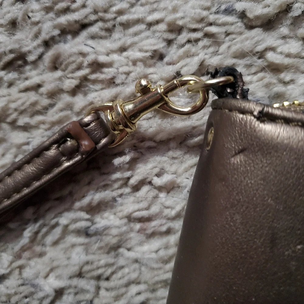 Target brown metallic flower applique clutch wallet wrist bag wristlet